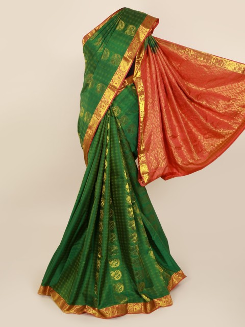 

Pothys Green & Red Pure Silk Woven Design Kanjeevaram Saree