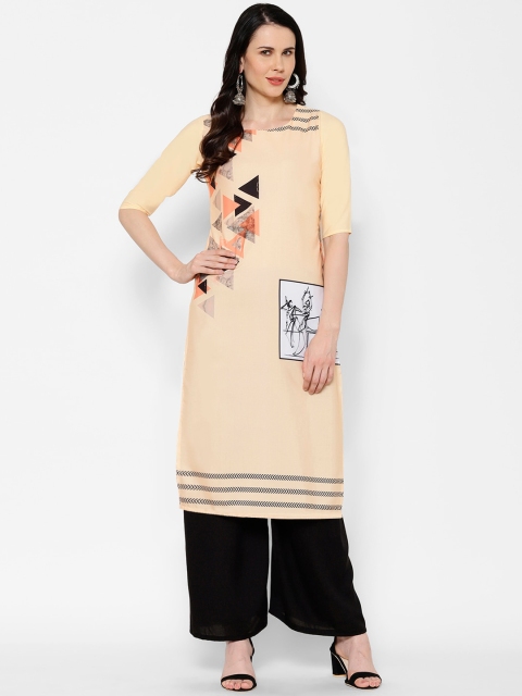 

7Threads Women Cream-Coloured Geometric Printed Crepe Kurta