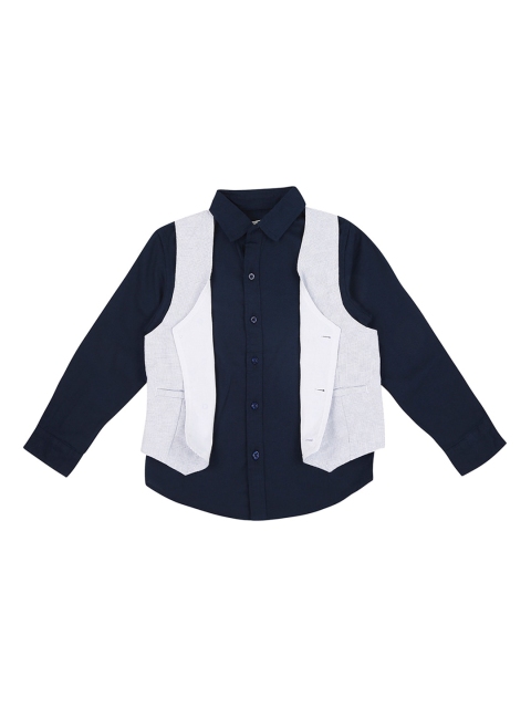 

Pantaloons Junior Boys Blue & White Regular Fit Printed Cotton Party Shirt