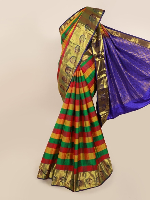 

Pothys Multicoloured Pure Silk Striped Kanjeevaram Saree, Multi