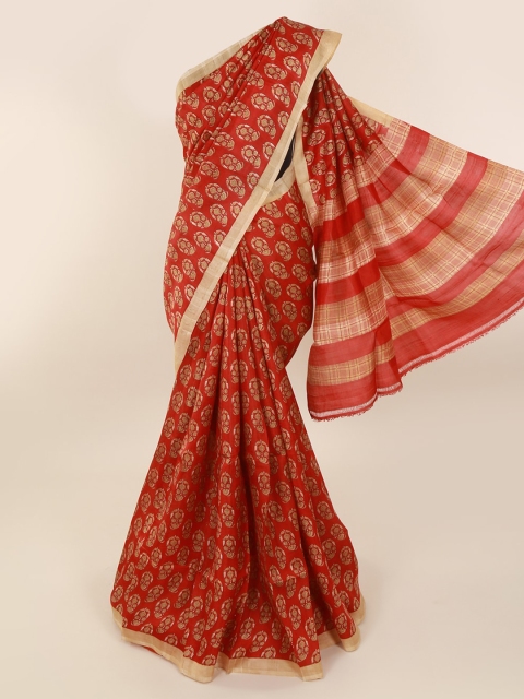 

Pothys Red Pure Silk Printed Murshidabad silk Saree