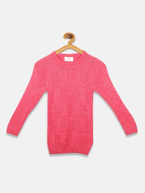 

OWM Girls Pink Self Design Pullover Sweater