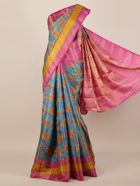 

Pothys Blue & Pink Jute Silk Woven Design Saree