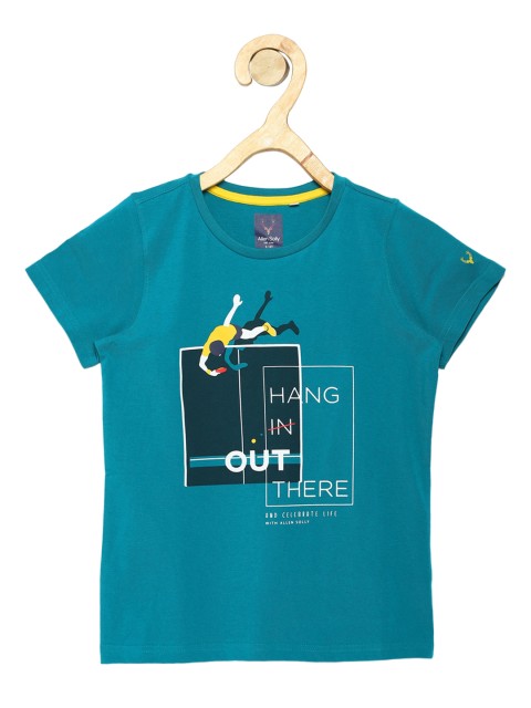 

Allen Solly Junior Boys Teal Blue Printed Round Neck Cotton T-shirt