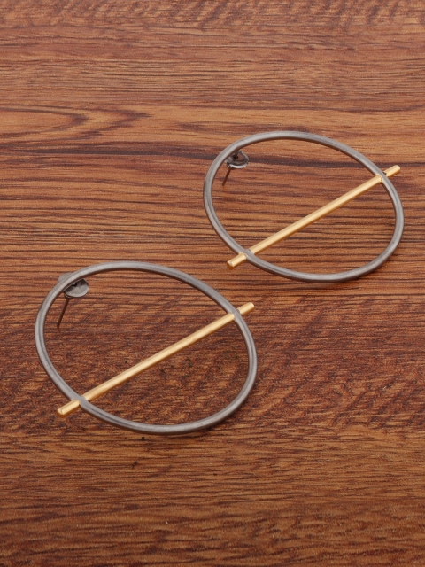 Alamod Rhodium-Plated & Gold-Toned Geometric Hoop Earrings, Grey