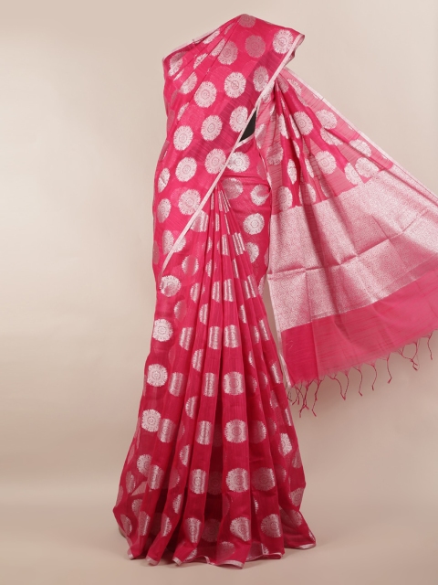 

Pothys Pink & Silver-Coloured Cotton Blend Woven Design Saree