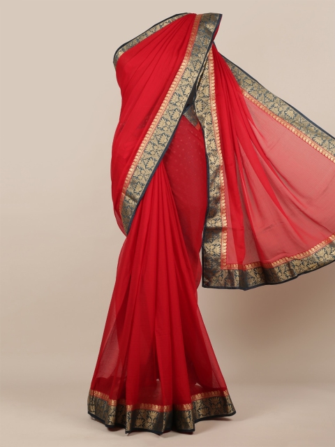 

Pothys Red Solid Poly Chiffon Saree