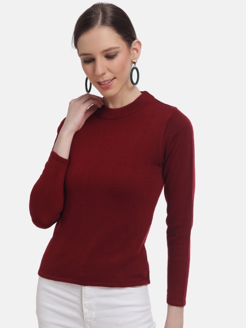 

HALTON HILLS Women Maroon Solid Pullover Sweater