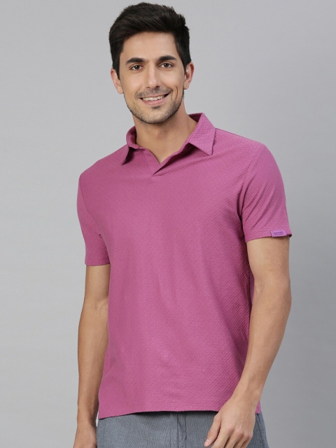 

RARE RABBIT Men Purple Solid Polo Collar T-shirt