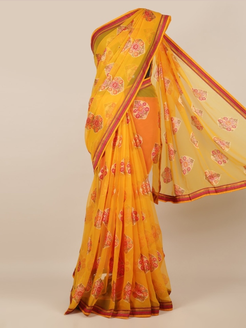 

Pothys Yellow Printed Poly Chiffon Saree