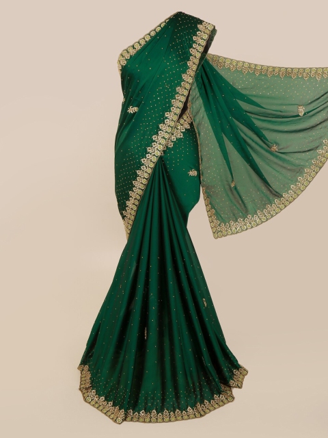

Pothys Green Solid Pure Georgette Saree