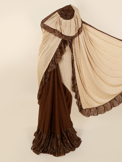 

Pothys Beige & Brown Pure Georgette Colourblocked Saree