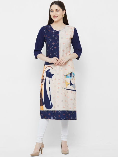 

7Threads Women Beige Ethnic Motifs Printed Crepe Kurta