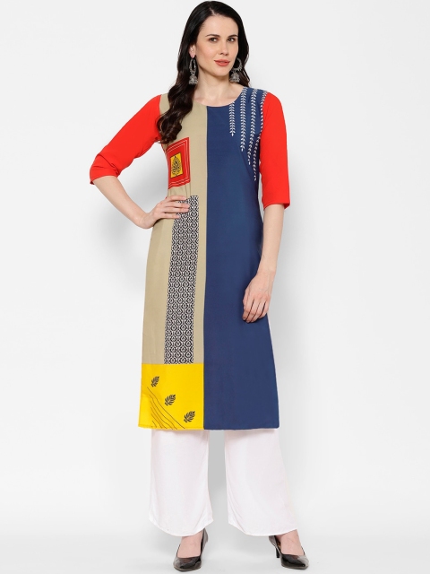 

7Threads Women Multicoloured Geometric Colourblocked Crepe Kurta, Multi