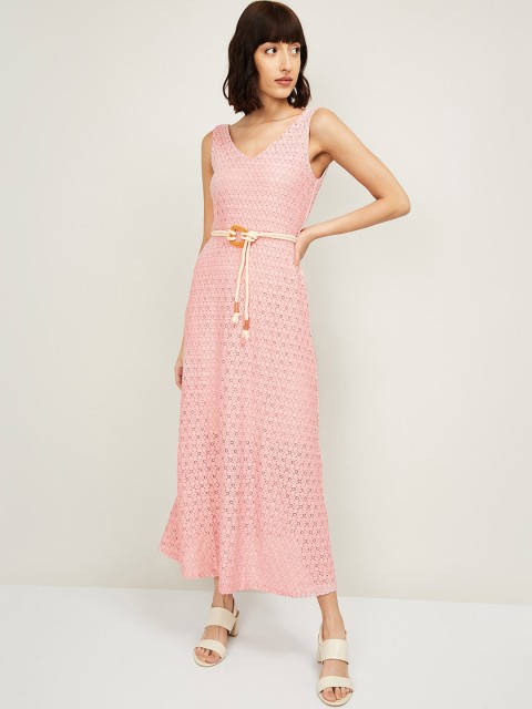 

CODE by Lifestyle Women Pink Self Design Maxi Dress