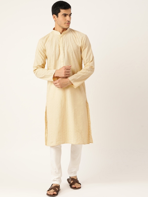 

RAJUBHAI HARGOVINDAS Men Cream-Coloured Ethnic Motifs Embroidered Thread Work Kurta