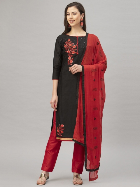 

Satrani Black & Red Pure Cotton Unstitched Dress Material