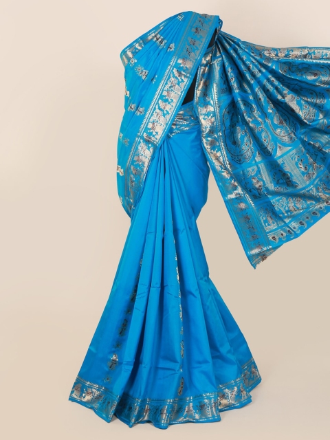 Pothys Blue Pure Silk Woven Design Baluchari Saree