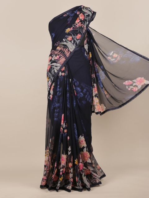

Pothys Blue Floral Printed Poly Chiffon Saree