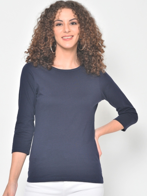 

Hapuka Women Navy Blue Solid Round Neck Cotton T-shirt