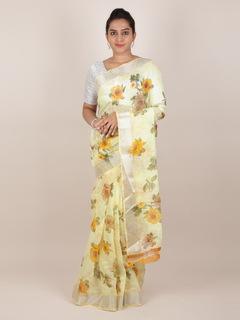 

Pothys Yellow Printed Jute Silk Saree