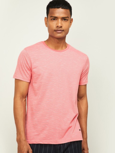 

CODE by Lifestyle Men Pink Striped Round Neck T-shirt