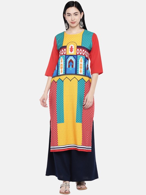 

7Threads Women Yellow Printed Crepe Kurta