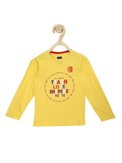 

Allen Solly Junior Boys Yellow Printed Round Neck Cotton T-shirt