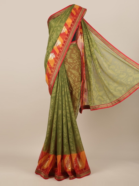 

Pothys Green Printed Poly Chiffon Saree