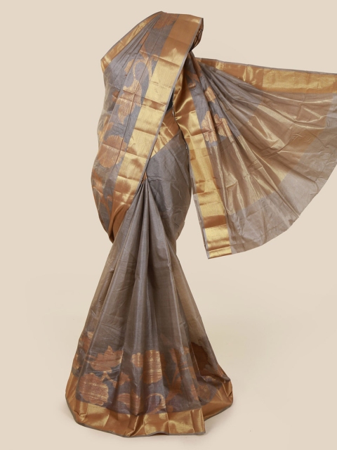 

Pothys Grey & Gold-Toned Pure Silk Woven Design Tussar Saree