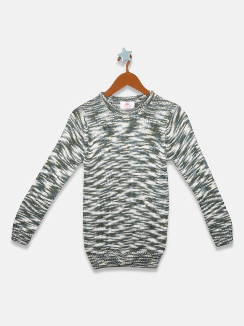 OWM Boys Green Self Design Pullover Sweater