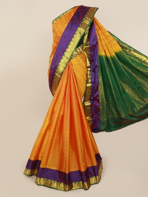 

Pothys Orange & Green Pure Silk Woven Design Kanjeevaram Saree