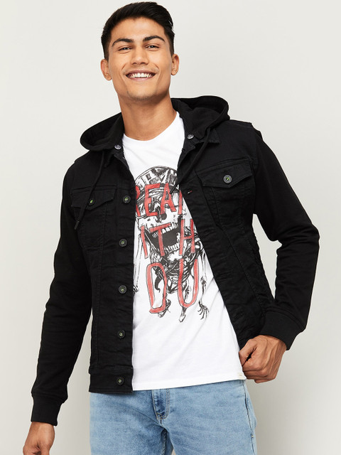 

Bossini Men Black Solid Denim Jacket