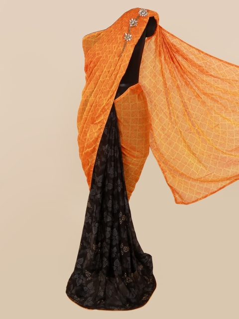 

Pothys Orange & Black Pure Georgette Printed Ready to Wear Saree