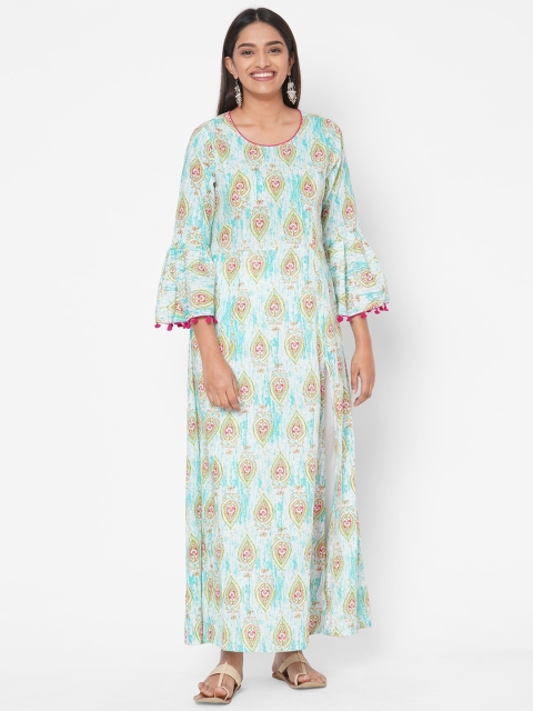 Vedic Women Sea Green & Pink Printed Maxi Dress