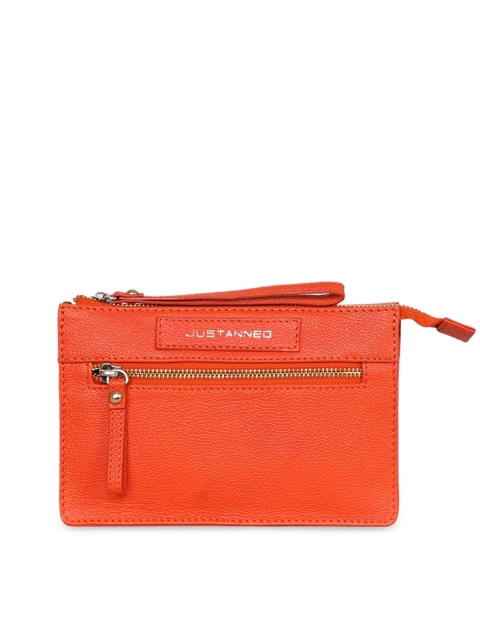 

Justanned Women Orange Textured Leather Zip Around Wallet