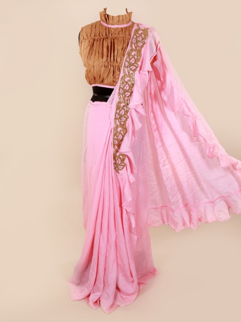 

Pothys Pink Solid Pure Georgette Saree