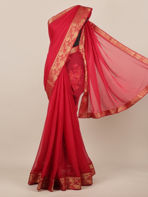 

Pothys Red Solid Poly Chiffon Saree