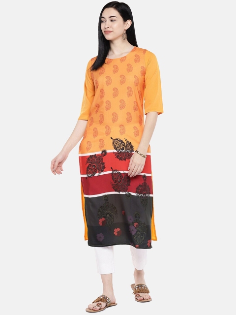 

7Threads Women Orange Ethnic Motifs Printed Crepe Kurta