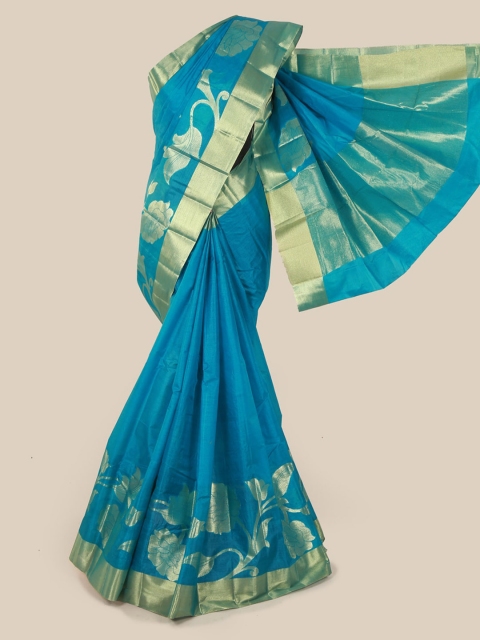 

Pothys Blue Pure Silk Woven Design Tussar Saree