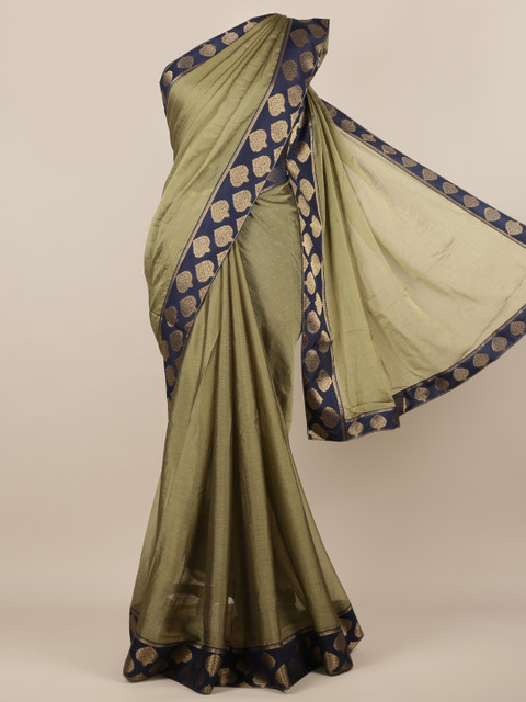 

Pothys Green & Navy Blue Poly Chiffon Solid Saree