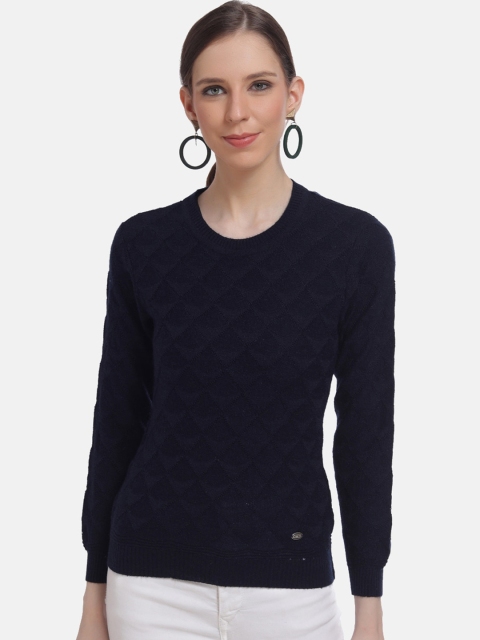 

HALTON HILLS Women Navy Blue Self Design Pullover Sweater