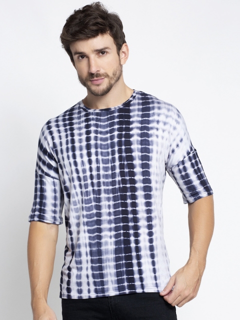 

DOOR74 Men Navy Blue Printed Round Neck T-shirt
