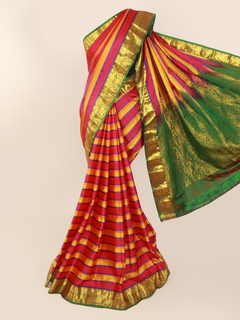 

Pothys Red & Yellow Pure Silk Striped Kanjeevaram Saree