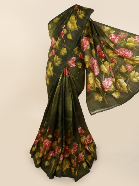 

Pothys Olive Green Pure Silk Printed Murshidabad silk Saree