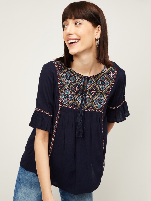 

Fame Forever by Lifestyle Navy Blue Tie-Up Neck Top