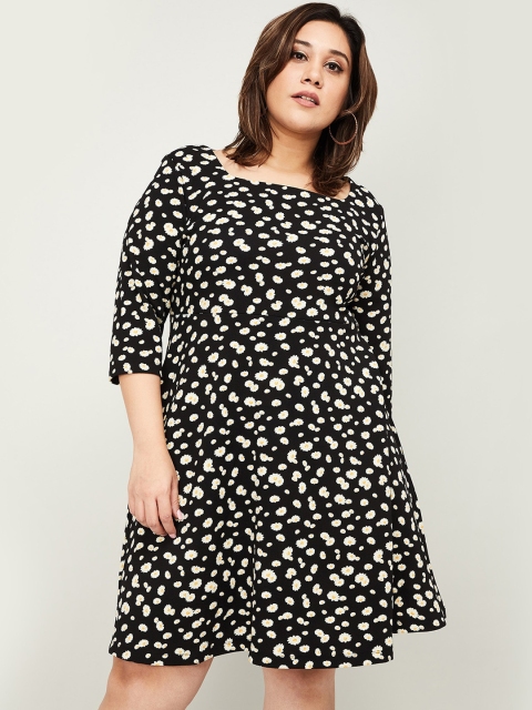 

nexus Women Black Floral Printed A-Line Dress