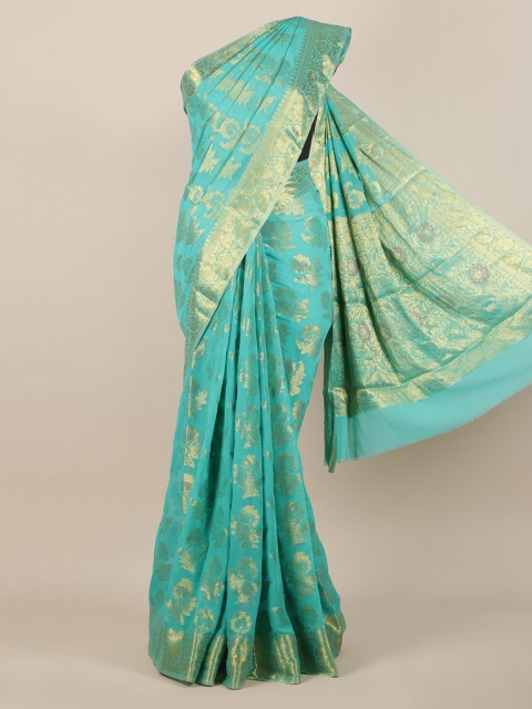 

Pothys Green & Gold-Toned Poly Georgette Woven Design Saree