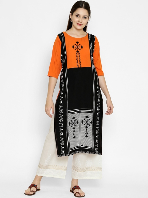

7Threads Women Black Ethnic Motifs Printed Crepe Kurta