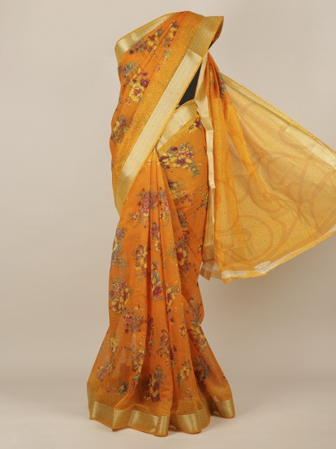 

Pothys Orange Printed Jute Silk Saree